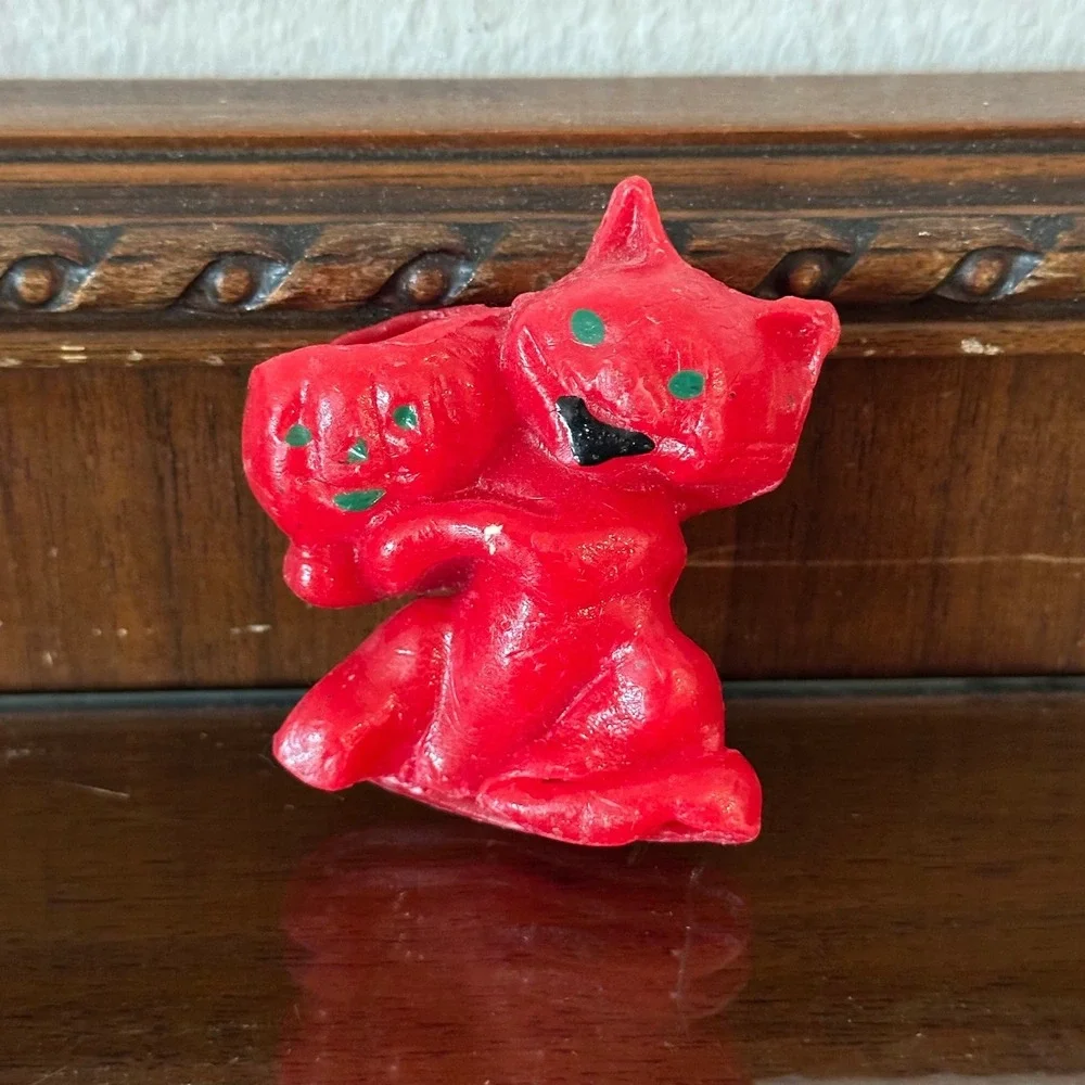 Vintage 1950s Wax Red Cat Halloween Candy Container Mid Century Figurine Decor